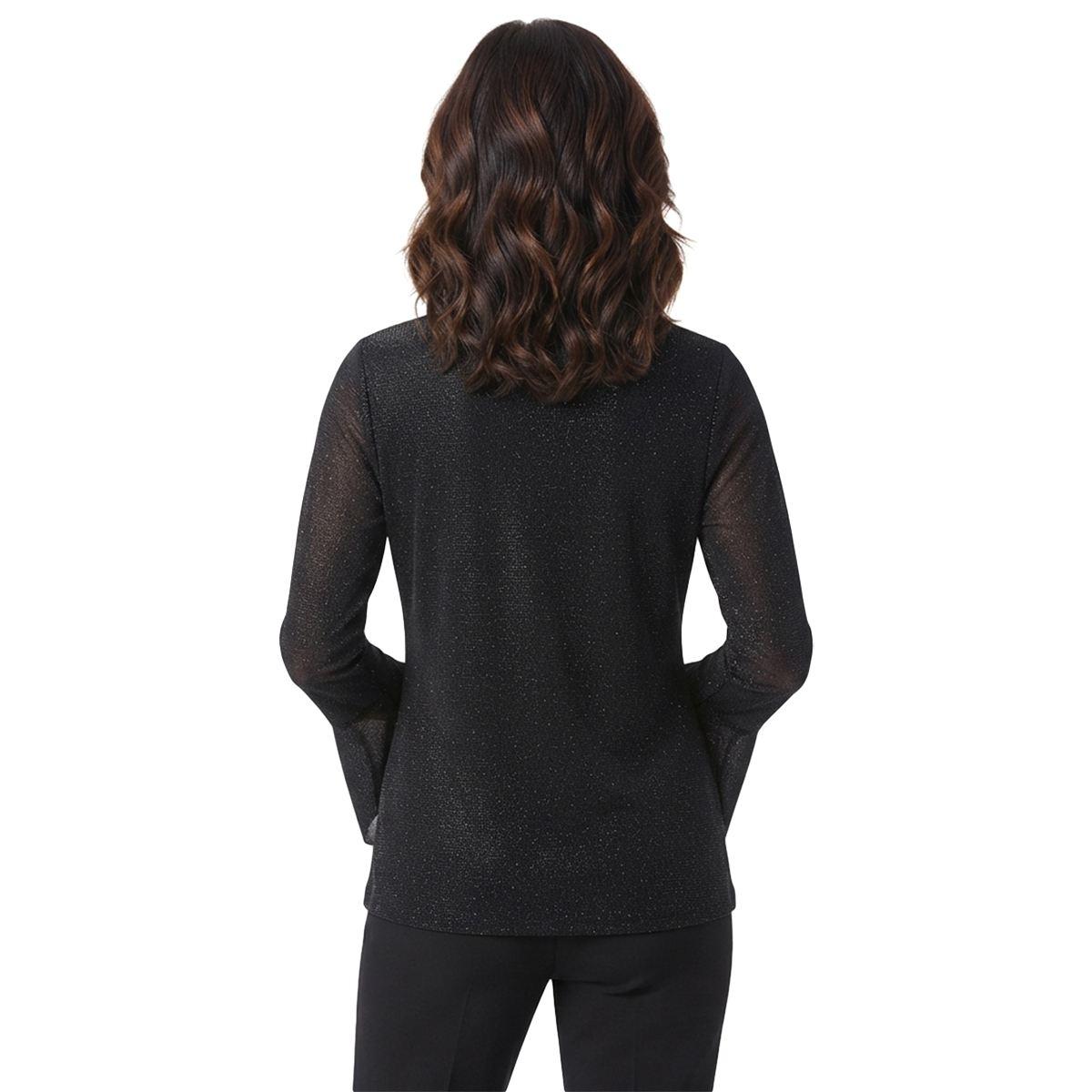 Womens Kasper Bell Sleeve Tie Neck Textured Lurex Blouse