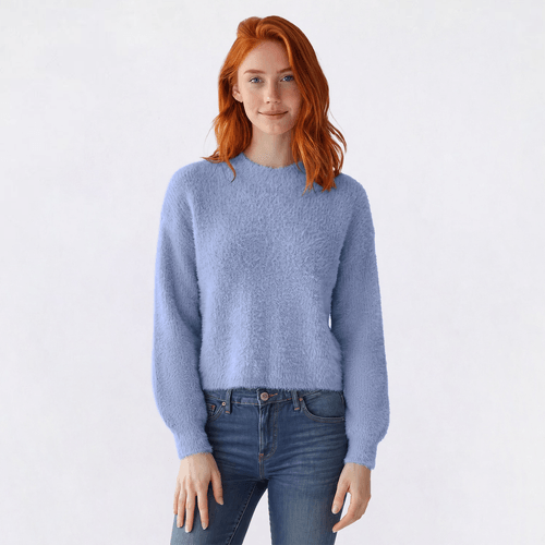 Juniors Pink Rose Eyelash Drop Shoulder Pullover Sweater - image 