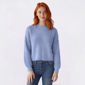 Juniors Pink Rose Eyelash Drop Shoulder Pullover Sweater - image 1