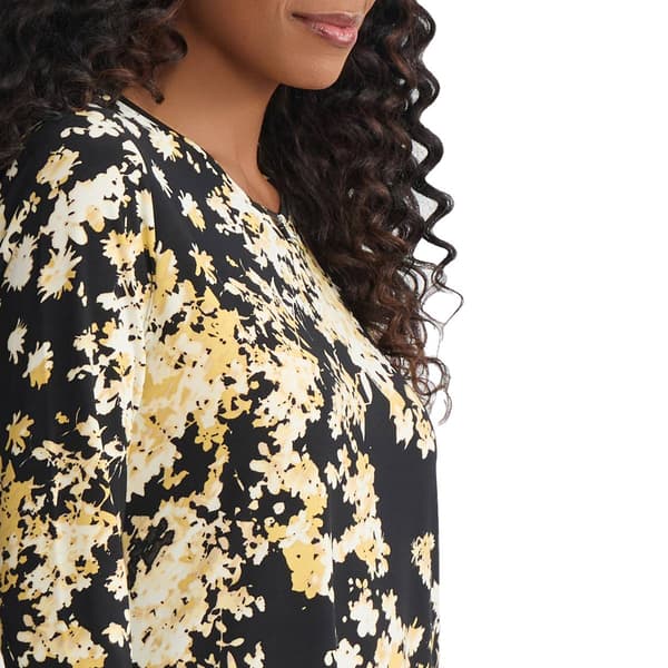 Womens Jones New York 3/4 Sleeve Keyhole Neck Floral Blouse
