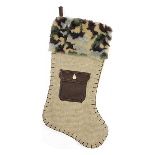 Northlight Seasonal Camouflage and Burlap Holiday Stocking - image 