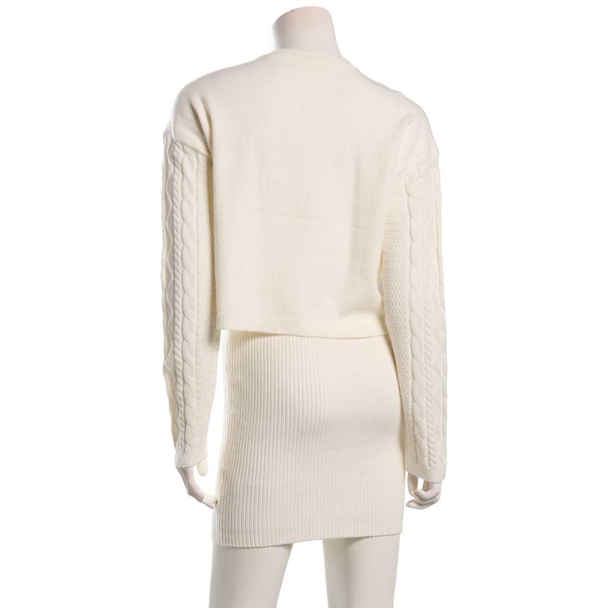 Juniors No Comment Cable Crew Neck Sweater & Skirt Set
