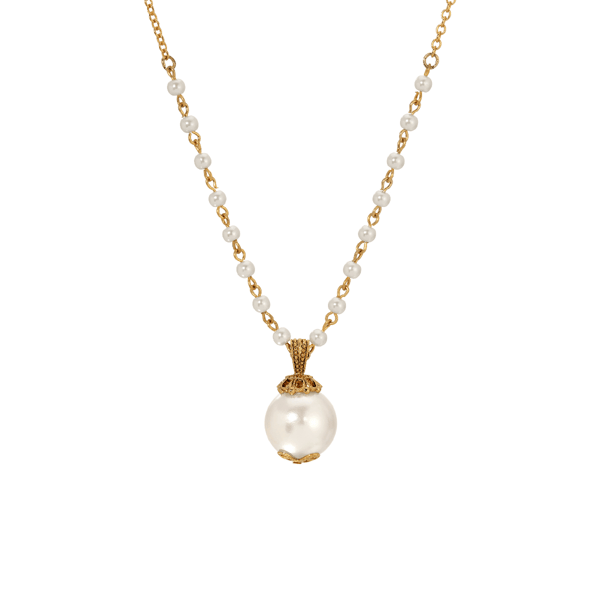1928 18in. Gold-Tone Round Faux Pearl Bead Drop Necklace - image 
