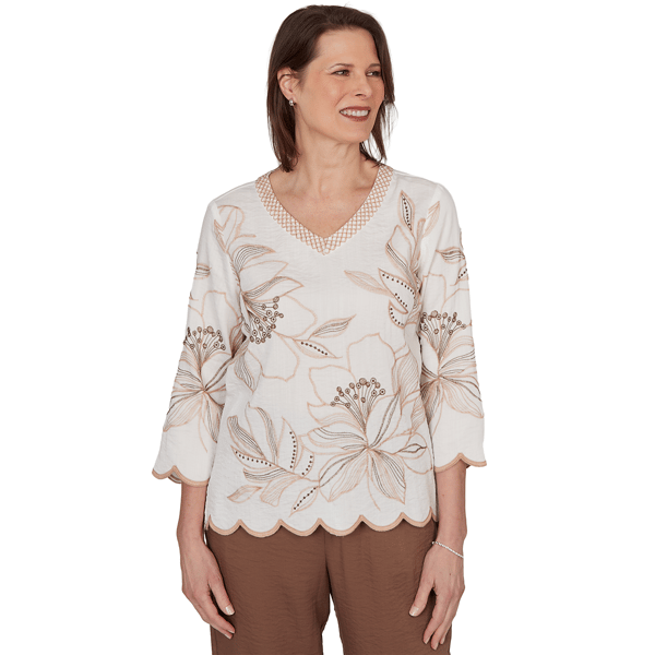 Womens Alfred Dunner Spice Market Scallop Edge Floral Blouse