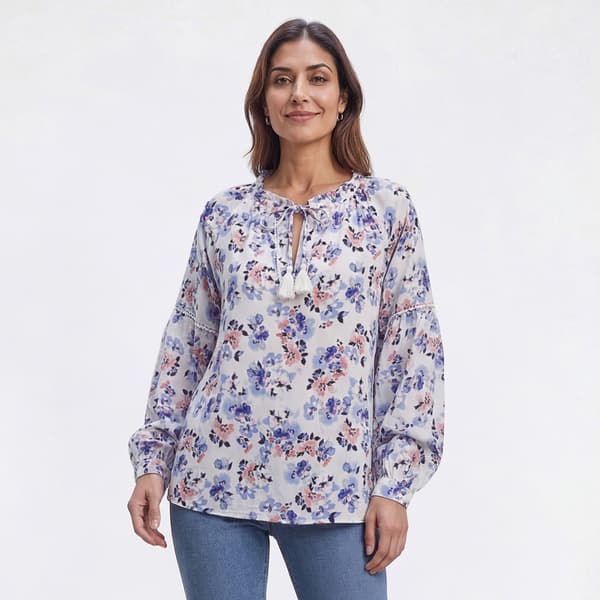 Womens LANDS END(R) Ruffle Neck Floral Blouse - image 