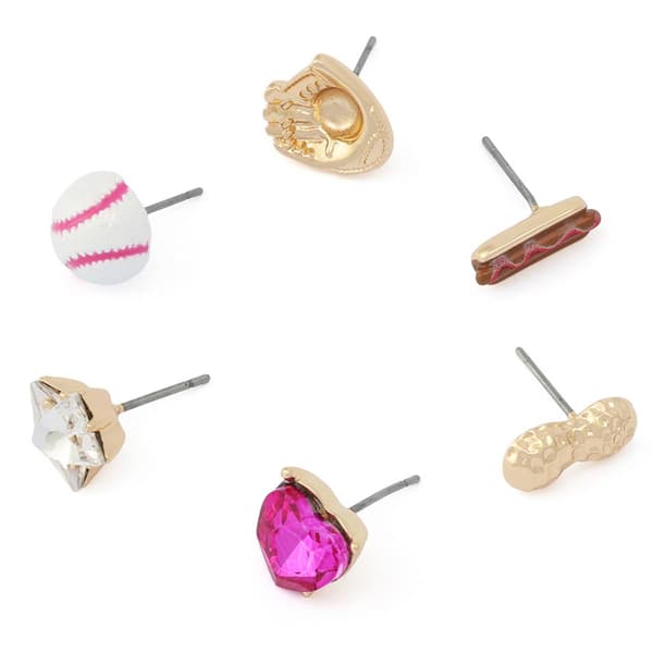 Betsey Johnson Baseball Single-Stud Earring Set