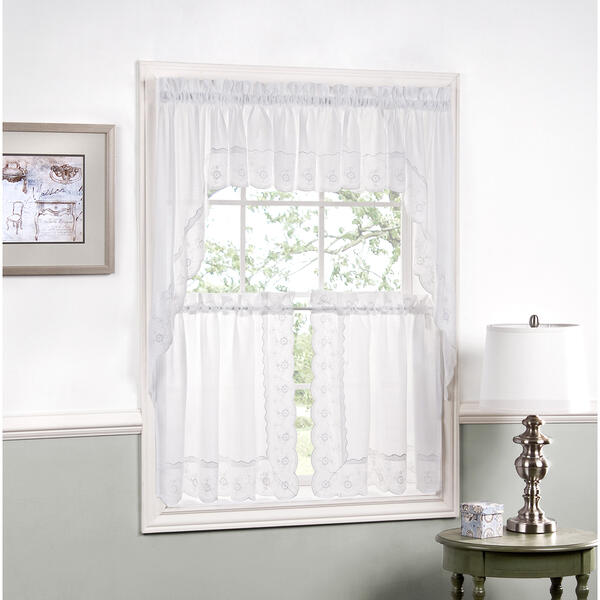 Lorraine Home Candlewick Embroidered Border Tier Kitchen Curtains - image 
