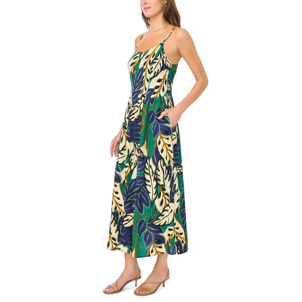 Womens MSK Sleeveless Tropical Leaf Challis Midi Dress