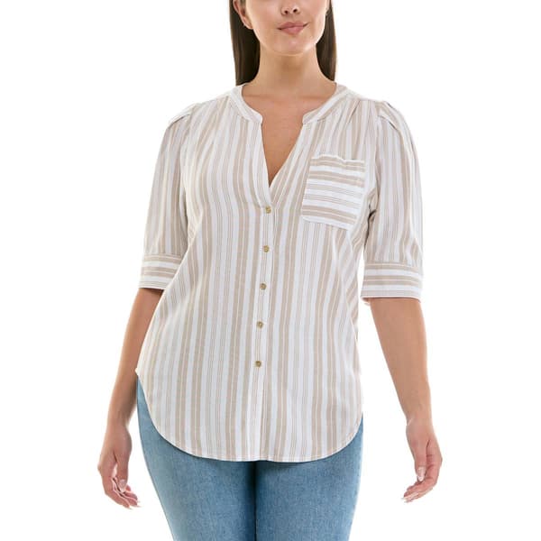 Womens Zac & Rachel Short Sleeve Striped Linen Top - image 