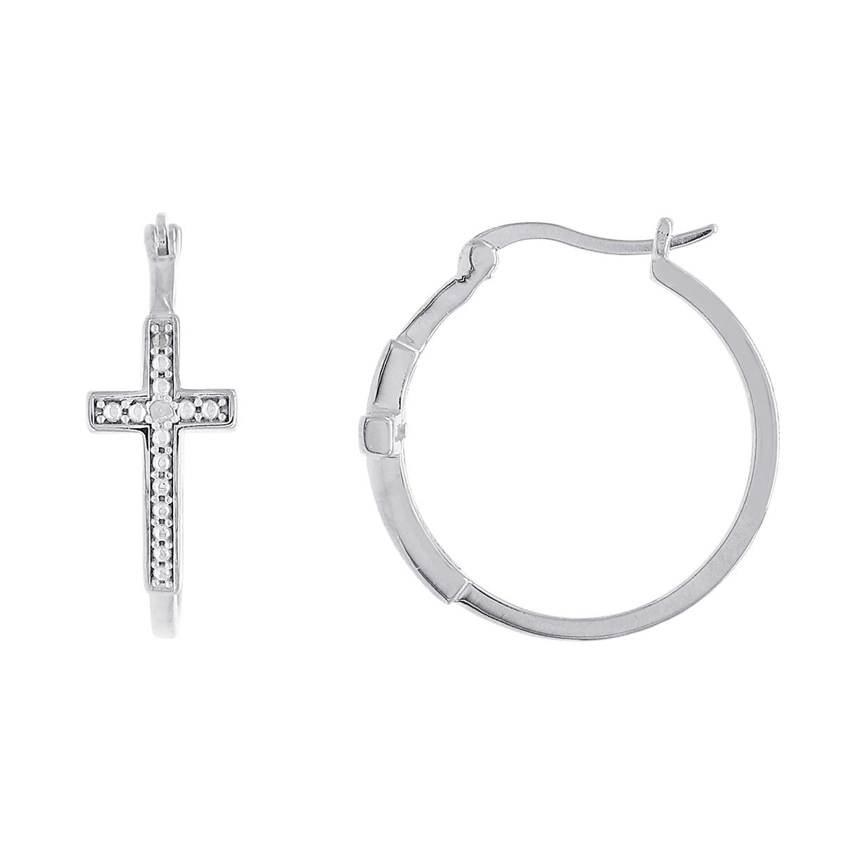 Gianni Argento Sterling Silver Diamond Accent Cross Hoop...