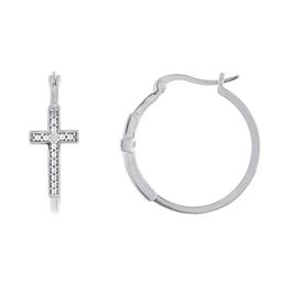 Gianni Argento Sterling Silver Diamond Accent Cross Hoop Earrings