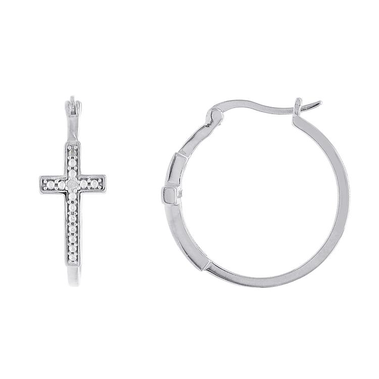 Gianni Argento Sterling Silver Diamond Accent Cross Hoop Earrings