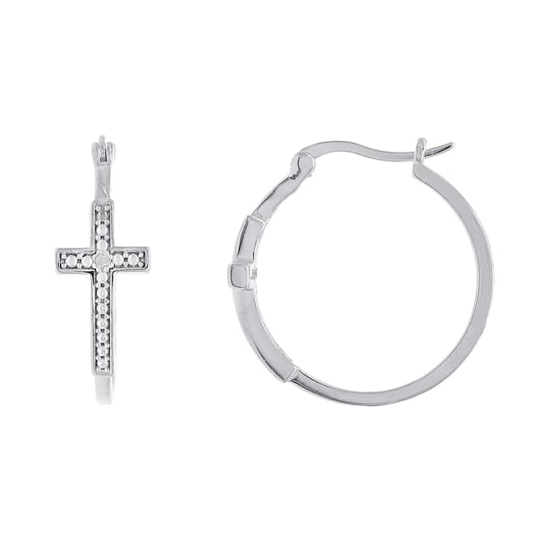 Gianni Argento Sterling Silver Diamond Accent Cross Hoop Earrings - image 