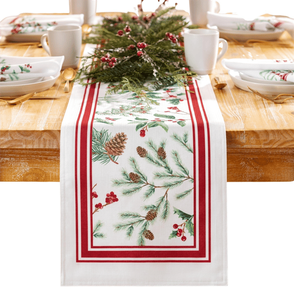 Threadmade Winter Holiday Berry Fabric Table Runner