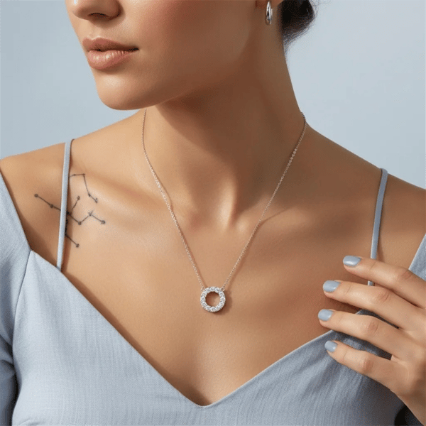 Saffron Moissanite Diamond Eternity Circle Necklace