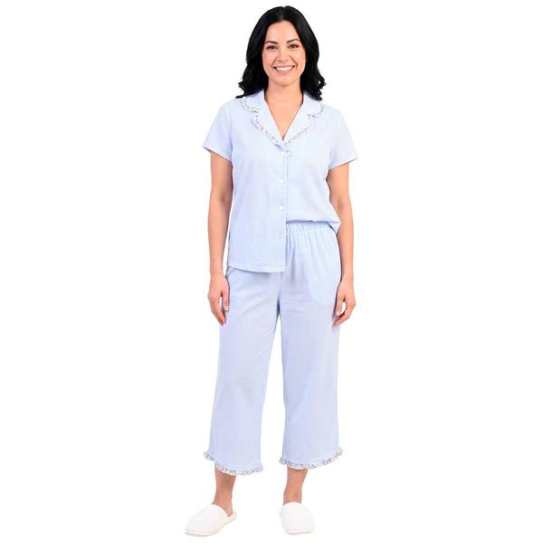 Womens Laura Ashley® Short Sleeve Mini Stripe & Capris Pajama Set