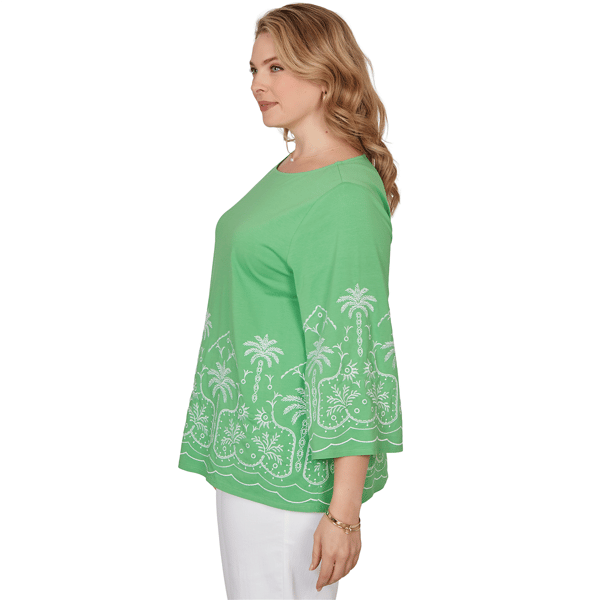Plus Size Ruby Rd. Hothouse Florals Palm Tree Embroidery Blouse