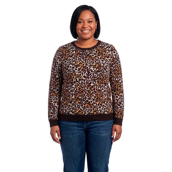 Plus Size Emily Daniels Long Sleeve Crew Neck Leopard Sweater - image 