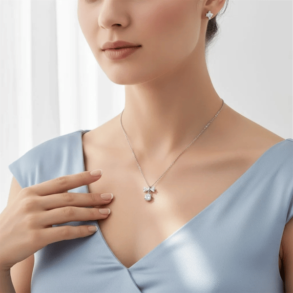 Saffron 0.5ctw. Moissanite Diamond Bow & Round Drop Necklace