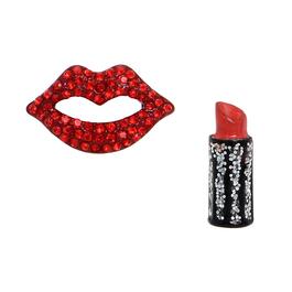 Betsey Johnson Red Lipstick & Pave Lips Stud Earrings