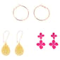 Ashley  Cooper(tm) Tri-Tone Pink Flower Filigree Hoop Earring Set - image 1