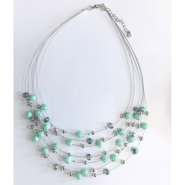Ashley Cooper(tm) Silver-Tone Green Beaded Illusion Necklace - image 
