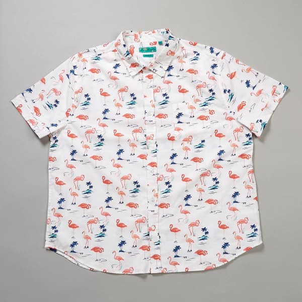 Mens Big & Tall Joe Marlin Flamingo Cotton Button Down Shirt - image 