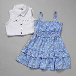 Girls &#40;7-16&#41; Rare Editions 2pc. White Denim Vest & Floral Dress