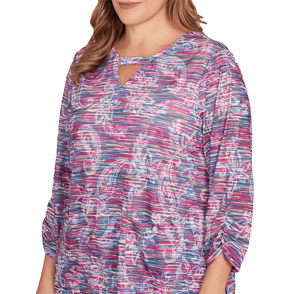 Plus Size Ruby Rd. Nouveau 3/4 Sleeve Marled Paisley Blouse