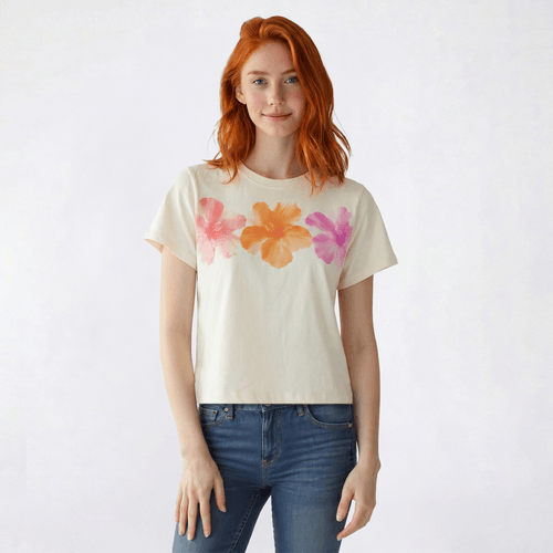 Juniors Attitude Not Included Triple Hibiscus Crop Tee - image 