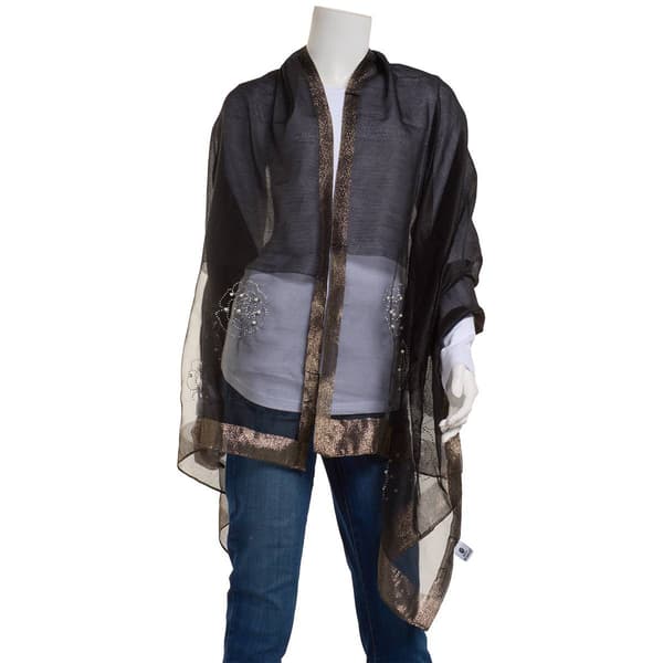 Womens Jessica McClintock Sheer Roses Metallic Shawl - image 