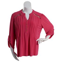 Plus Size Notations 3/4 Sleeve Solid ITY Chain Link Yoke Henley