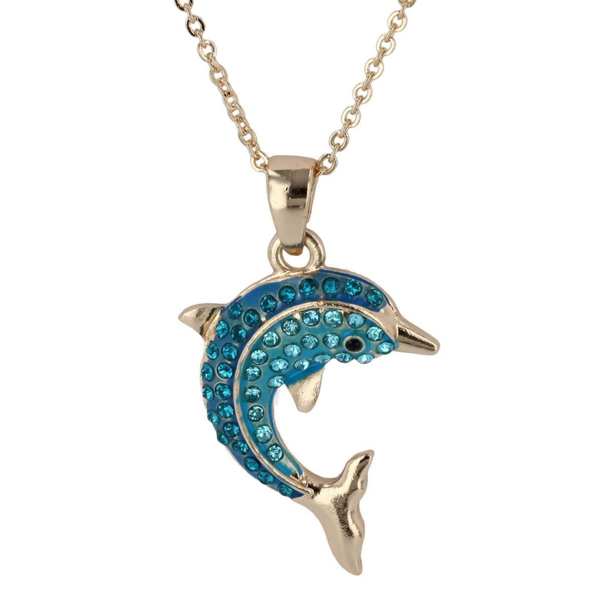 Crystal Kingdom Gold-Tone Blue Crystal Dolphin Pendant...