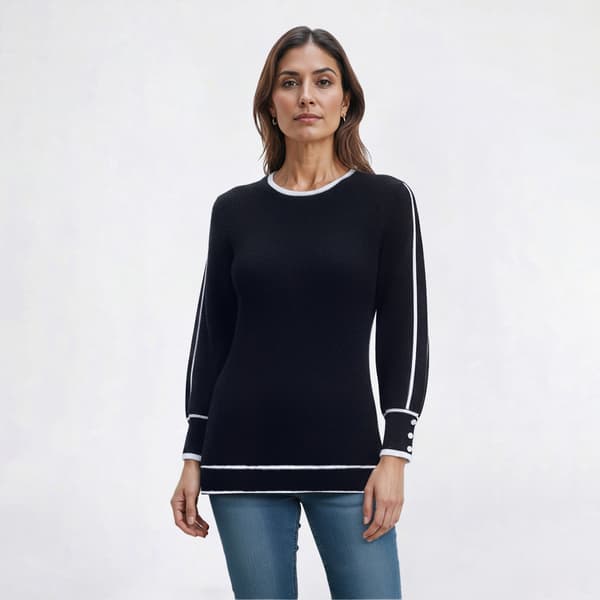 Womens Retrology 3/4 Sleeve Solid Crew Neck Tipped Sweater