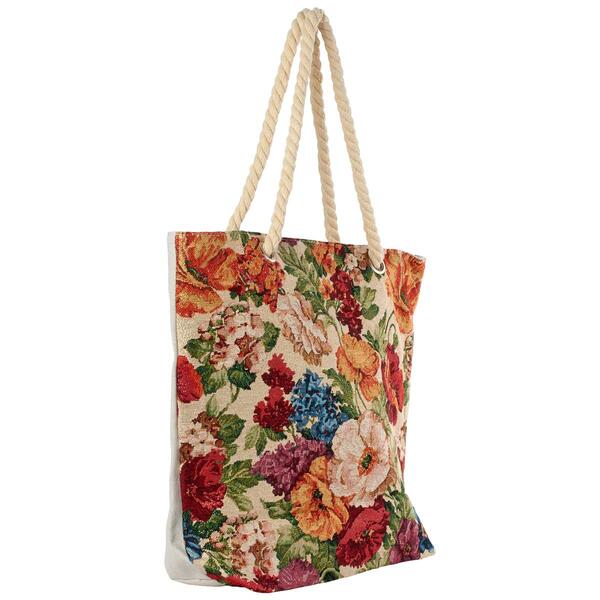 Renshun Rope Handle Floral Tapestry Tote - image 