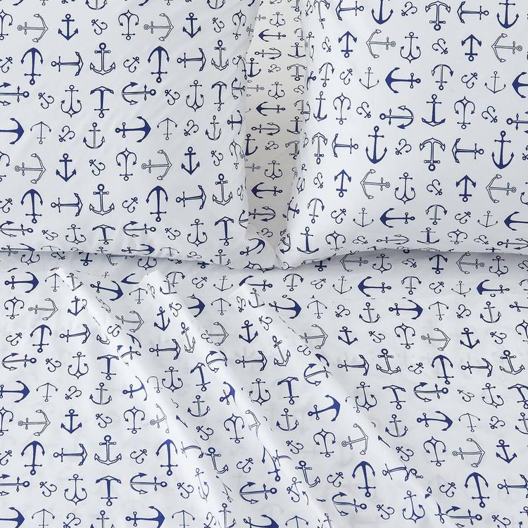 FreshFolds Newport Nautical Anchor Microfiber Sheet Set