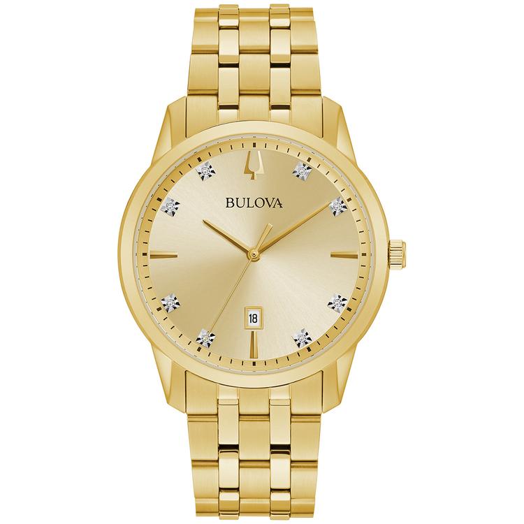 Mens Bulova Goldtone Diamond Dial Bracelet Watch - 97D123