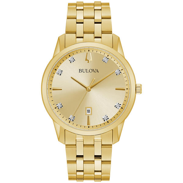 Mens Bulova Goldtone Diamond Dial Bracelet Watch - 97D123 - image 