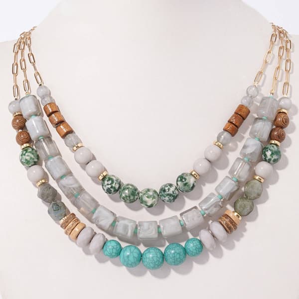 Ashley Cooper&#40;tm&#41; Multi Green 3-Row Beaded Necklace - image 