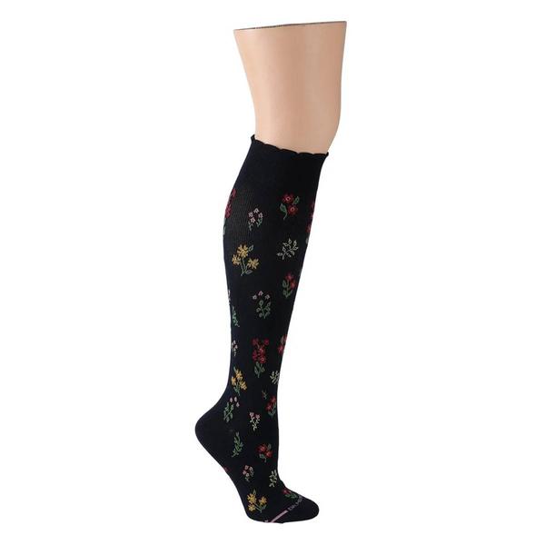 Womens Dr. Motion Floral Embroidered Compression Knee High Socks - image 