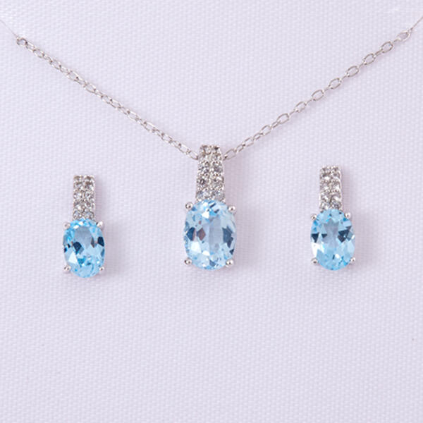 Marsala White Sapphire & Blue Topaz Necklace Set - image 