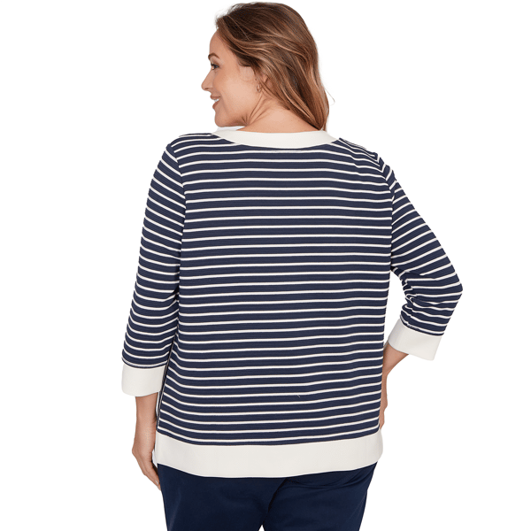 Plus Size Ruby Rd. Jetsetter Stripe Drawstring Sweater