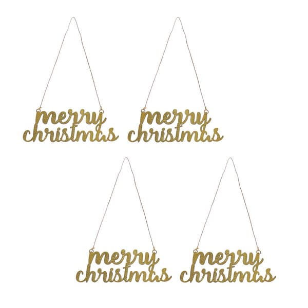 National Tree Merry Christmas Ornament w/ Gold Finish- Set of 4