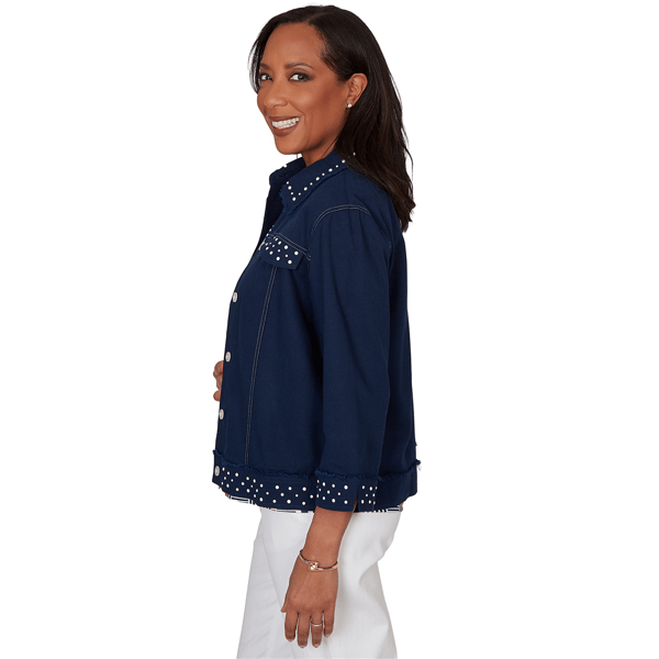 Womens Alfred Dunner Port Side Pearl Trim Denim Jacket