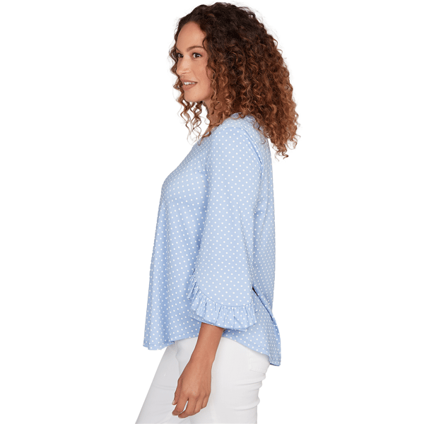 Womens Ruby Rd. California Dreaming Ruffle Sleeve Dot Blouse