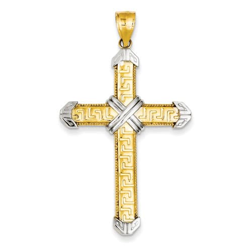 Unisex Gold Classics&#40;tm&#41; Yellow 14kt. & Rhodium Cross Pendant - image 