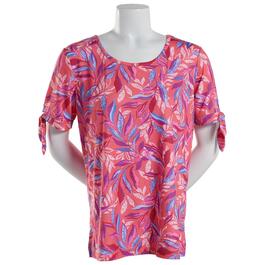 Womens Emily Daniels Short Tie Sleeve Coral Tropical Knit Top
