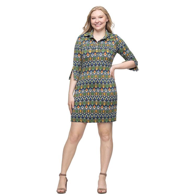 Womens 24/7 Comfort Apparel Green Geometric Collar Mini Dress