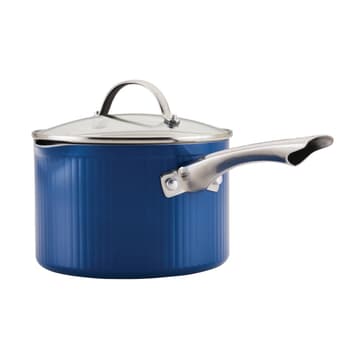 Style Nonstick Cookware Straining Saucepan with Lid, 3-Quart, Blue