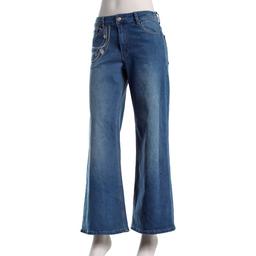 Juniors No Comment Mid Rise Wide Leg Chain Embroidered Jeans